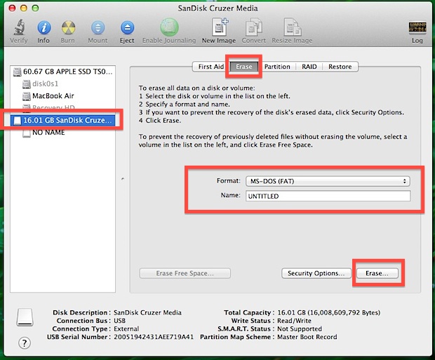 Отформатируйте внешний жесткий диск или USB-накопитель для Mac OS X