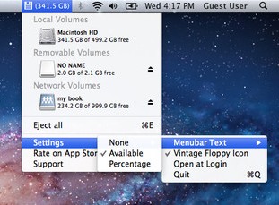 Управление дисками и подключенными томами из строки меню Mac OS X с помощью FreeSpaceTab
