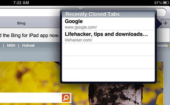 Повторное открытие закрытых окон браузера в Safari для iPad