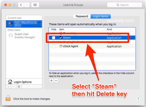 Как остановить автоматическое открытие Steam в Mac OS X