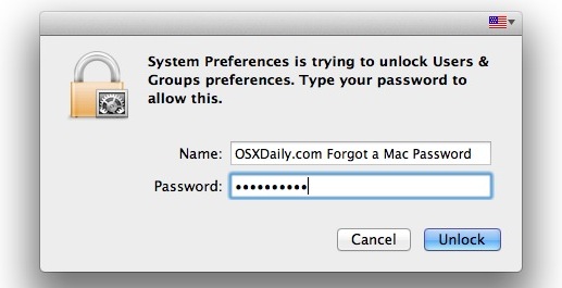 Сброс пароля Mac OS X Mavericks или Mountain Lion