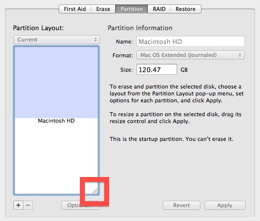 Изменение размера разделов в Mac OS X с помощью Дисковой утилиты