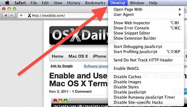 Как включить меню разработки в Safari для Mac