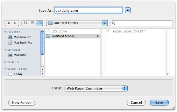 Отображение скрытых файлов в диалоговых окнах Mac OS X с помощью Command + Shift + Period