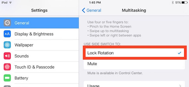 Как включить переключатель блокировки ориентации iPad в iOS (только для старых моделей iPad)