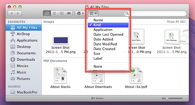 Изменить поведение группировки и сортировки всех моих файлов в Mac OS X
