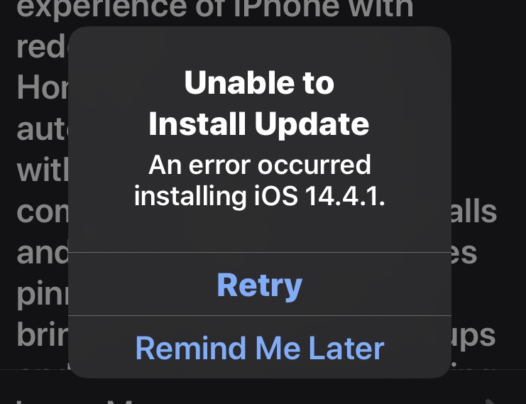 Исправить ошибку «Невозможно установить обновление» для iOS и iPadOS