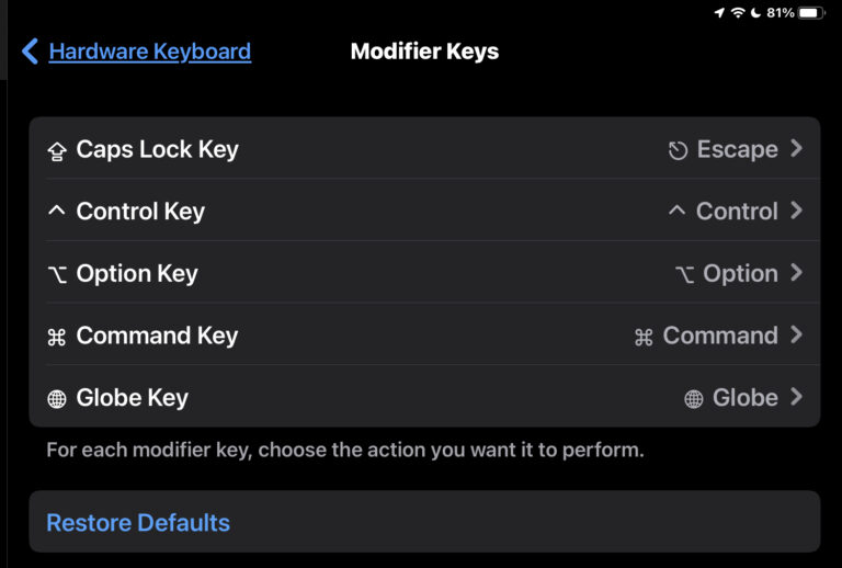 Как добавить клавишу Escape на клавиатуру iPad