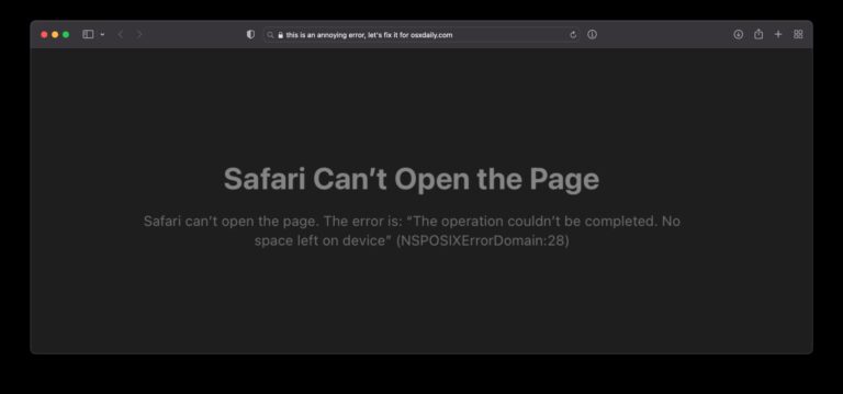 Исправить ошибку «Safari не удается открыть страницу NSPOSIXErrorDomain: 28» на Mac