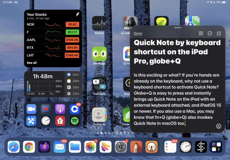 Откройте Quick Note на iPad с помощью сочетания клавиш Globe+Q