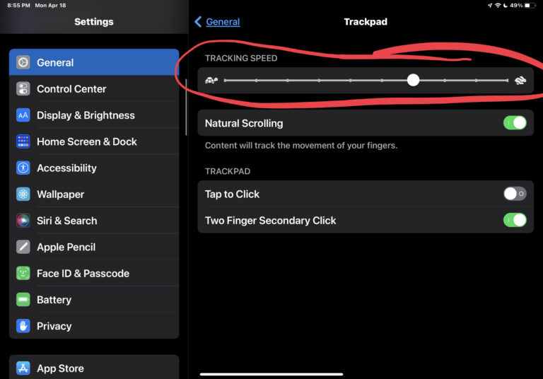 Как изменить скорость отслеживания курсора на iPad