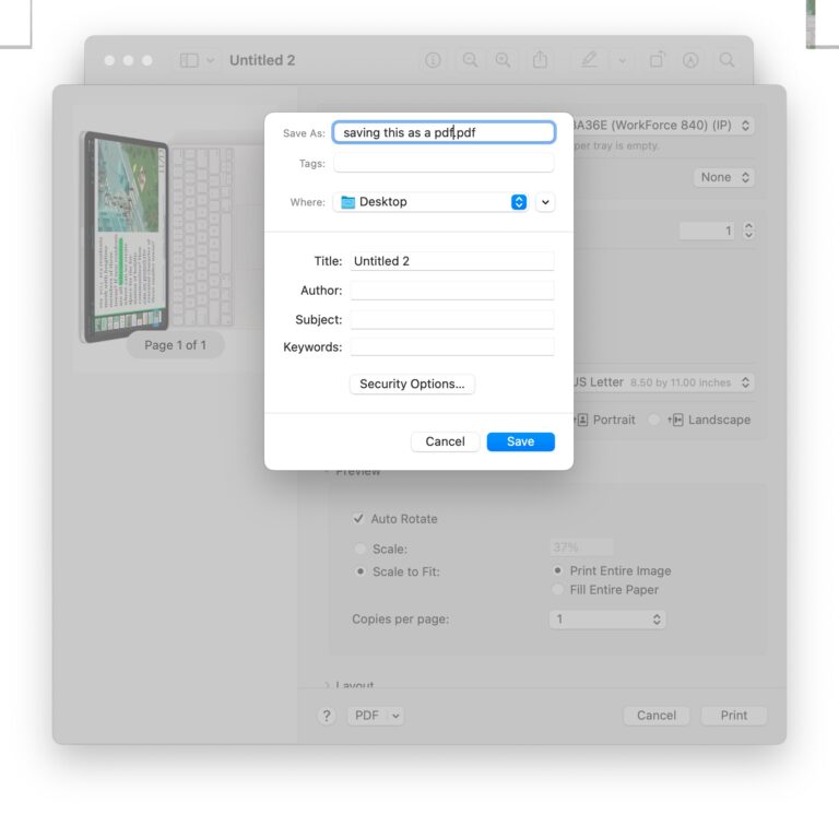 Создание сочетания клавиш «Сохранить как PDF» в MacOS Ventura