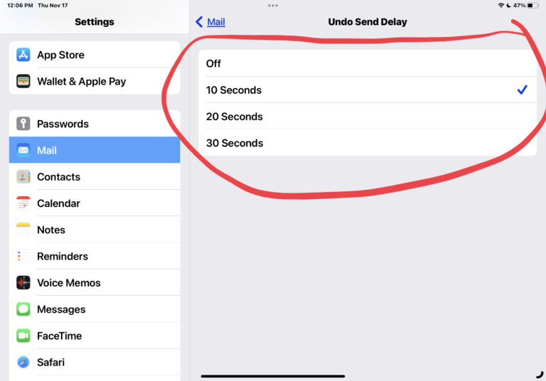 Как изменить задержку отправки отмены в почте для iPhone и iPad