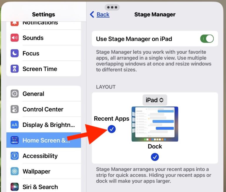 Как скрыть недавние приложения в Stage Manager на iPad