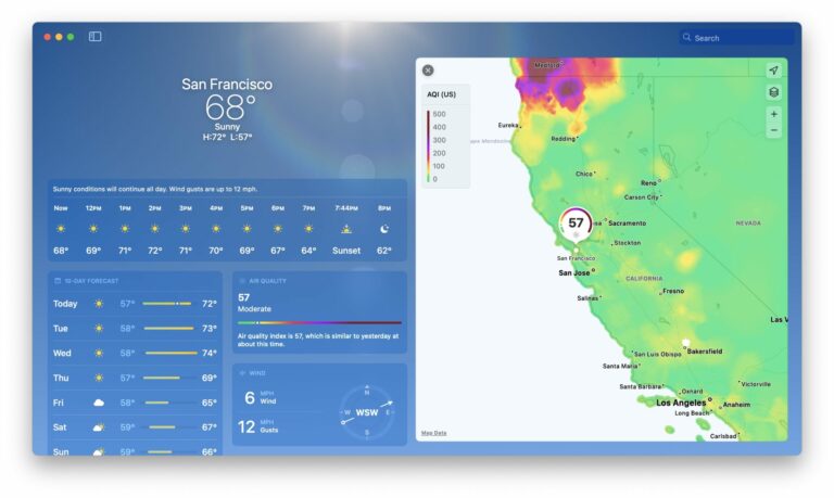 Просмотр карты AQI в приложении «Погода» на iPhone, iPad и Mac
