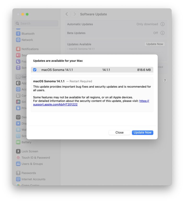 Выпущена MacOS Sonoma 14.1.1