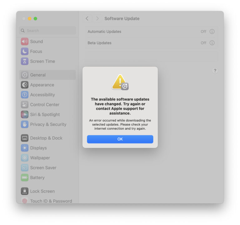 Ошибка «Доступные обновления программного обеспечения изменились» на Mac и как ее исправить