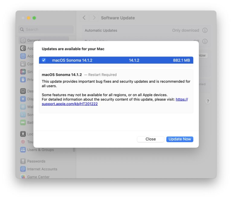 Выпущено обновление MacOS Sonoma 14.1.2 с исправлениями безопасности