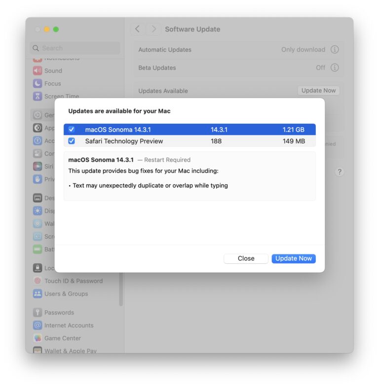 Обновление MacOS Sonoma 14.3.1 исправляет ошибку перекрытия текста на Mac