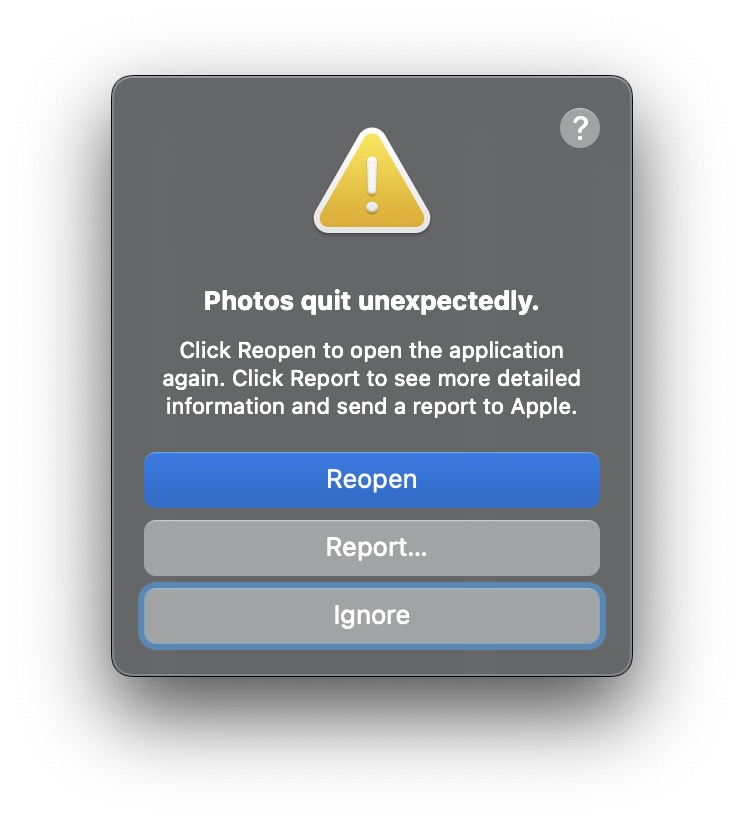 Исправить ошибку «Фото неожиданно закрылись» на Mac