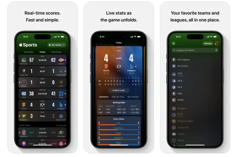 Получайте спортивные результаты и статистику в режиме реального времени с помощью Apple Sports